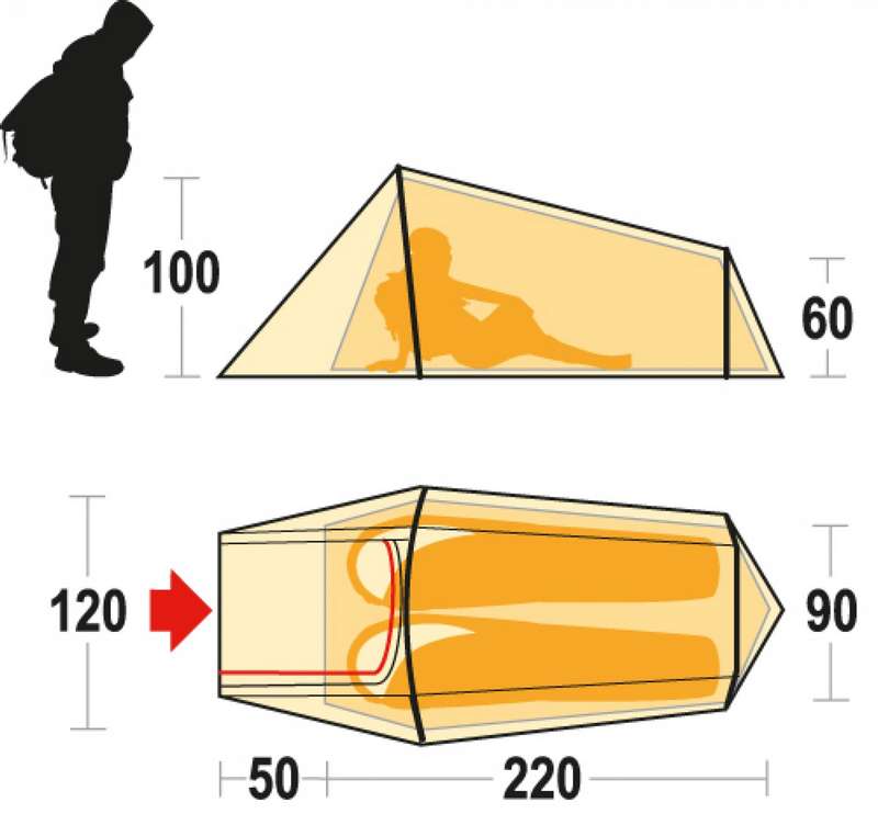 Dimensions de la tente de bivouac 2 places Sling 2 Ferrino